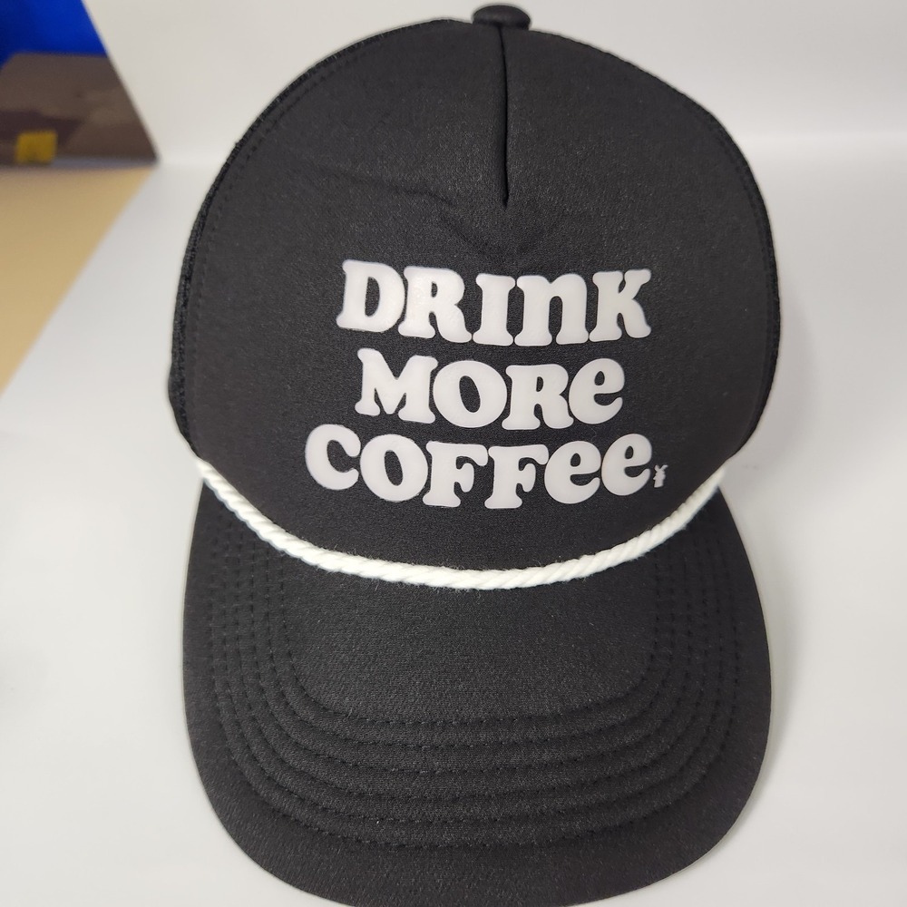 Dutch Bros Drink More Coffee Hat Cap Snap Back Black White Trucker Mesh Mens